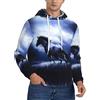 JaoXer Felpa con cappuccio in pile da uomo, morbida e calda, con stampa di cavallo blu, alla moda, streetwear per primavera e autunno, Nero, XL