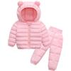 CHICTRY Tuta da Sci Invernale Bambina Neonato 2 Pezzi Invernale Giacca con Cappuccio Piumino e Pantaloni Larghi Tuta da Neve Calda Snowsuit Outwear Unisex Rosa 12-18 mesi