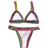 MaNMaNing Costume Da Bagno Donna Vita Alta Costume da bagno a triangolo a lavorato a maglia da donna Bralette Bikini a triangolo all'uncinetto Top e fondo Costumi da bagno a Costume Da Bagno Donna (White, L)