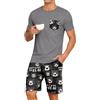 PrinStory Pigiama corto da uomo con scollo rotondo, maglietta e pantaloncini a contrasto, Orso Nero Grigio, S
