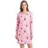 CHUNG Camicia da notte da donna, sopra il ginocchio, a maniche lunghe, girocollo, in cotone, con motivo carino, abbigliamento da casa per primavera estate, Gatto rosa., L