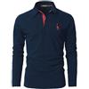 VMSUCIJ Polo Manica Lunga Uomo Maglietta con Abbottonatura Patchwork a Doppio Triangolo Elegante Cotone T-Shirt con Taschino