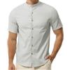 HOEREV Camicia Uomo Manica Corta Misto Lino Cotone, Collo alla Coreana
