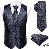 Barry.Wang - Gilet da uomo in jacquard con motivo paisley, in seta, con collo a V, per smoking e abito da sposo, completo di cravatta, fazzoletto da taschino e gemelli per polsini, per matrimoni e