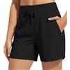 Generico Women's 5 Swim Board Shorts High Waisted Quick Dry Swimsuit Swimming Bottoms, Quick Dry High Waisted Swimsuit with Pockets (Black,S)