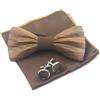 Cyriacus Papillon Legno Uomo Fazzoletto Gemelli Set Papillon da Matrimonio Business Festa Lavoro Laurea marrone