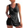 MSIYOW Tankini Donna Mare Costume da Bagno con Scollo a V Bikini da Donna Set da 2 Pezzi (2XL, 1 Nero)