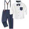 Volunboy Bimbo Neonato Completini e Coordinati Gentiluomo, Camicia Fiocco e Bretelle Pantaloni 4 Pezzi