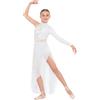 dPois Ragazza Vestito da Balletto Ballo Lirico Contemporaneo Monospalla Body Danza Classica Ginnastica Abito da Pattinaggio Artistico Costume Danza Samba Salsa Avorio 9-10 Anni