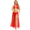MSemis Vestito Danzatrice del Ventre da Donna 2 Pezzi Completo da Ballo Latino Tango Crop Top Reggiseno Gonna Lunga Abito da Ballo Indiano Arabo Costume Carnevale Halloween Rosso M