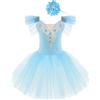 Freebily Vestito Tutu da Balletto per Ballo Bambina Ragazza Vestito da Danza Classica Ballerina Body da Pattinaggio Artistico + Copricapo Abito da Ballo Latino Ginnastica