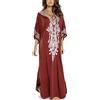 JENJON Donna Corta Manica Cover Up Caftano Floreale Ricamato Laterale Diviso Vestito da Spiaggia Abiti B-Rosso