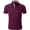 STTLZMC Moda Polo Uomo Manica Corta con Plaid Cotone T-Shirt Tops Tennis,Vino,L