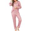 Vlazom Pigiama Donna Pigiami Due Pezzi Morbidi Maniche Lunghe con Bottoni | Maniche Lunghe Calde, Chiusura con Bottoni Elegante, Dettagli in Pizzo Femminile, Disponibile in Tinta Unita o Fantasia