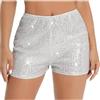 SamHeng Pantaloncini con paillettes da donna, pantaloni corti lucidi vita alta elastici e gamba dritta, pantaloncini sexy con glitter scintillanti per feste e concerti, pantaloni corti casual larghi trapezio