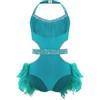 MSemis Balletto Body Danza Classica Moderna con Nappe Strass Abito da Ballo Latino Tango con Piume Tank Leotard Abito da Pattinaggio Artistico Costume Danza Samba Salsa Turchese 9-10 anni