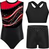 Kaerm Bambina Body Ginnastica Artistica con Crop Top e Pantaloncini Set di Balletto Competizioni Allenamento Sport Body Danza Classica Moderna Leotard Senza Maniche Rosso 7-8 anni