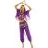 Freebily Vestito Danza del Ventre Donna Schiena Scoperta Danza Orientale Completo Costume Carnevale Donna Principessa Araba Belly Dance Cosplay Halloween Viola Taglia Unica