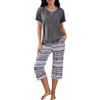 Uniexcosm Pigiama Donna Estivo con Colletto Aperto e Bottoni Pigiama da Donna Corto Estivo Set da Donna con Pantaloni Corti Stampati a 3/4 PAT4 M