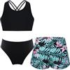 Freebily Costume da Bagno Bambina 3 Pezzi Tankini Mare Crop Top Corto Canotteria + Pantaloncini da Bagno + Mutande Slip Costumi Mare Bikini da Spiaggia Trikini Swimsuit A Giglio 11-12 Anni