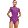 Freebily Abito da Pattinaggio Artistico sul Ghiaccio Donna Vestito Danza Classica Ballerina Senza Maniche Nappa Strass Vestito da Ballo Latino Lirico Costume da Competizione Viola S