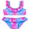 OrJana Bikini Due Pezzi per Bambina, Fantasia Colorata con Unicorni e Stelle Marine, Volant, Mare e Piscina (IT, età, 8 Anni, Blue Unicorn)