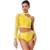 Freebily Body da Ginnastica Ritmica Donna Abito da Ballo Latino Tango con Piume Strass Abito Pattinaggio Artistico Crop Top Monospalla + Minigonna Costume da Danza del Ventre Giallo S