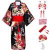 CRFASIBE Kimono Giapponese Stile per Ragazza, Vestito Tradizionale Yukata con Accessori per Cosplay, Festival e Feste a Tema (Nero,150cm)