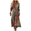 Generico Vestito Lungo Donna Boho Chic Abito Maxi Elegante in Lino e Cotone Scollo a V Manica 3/4 Vintage Etnico con Tasche per Mare Spiaggia Vacanza Taglie Forti Comodo Moda 2026