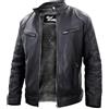 MERCH ATTIRE Bomber da uomo in pelle invernale retrò con pelliccia sintetica shearling, 03-Nero con pelliccia sintetica crema- Vera pelle, XXS