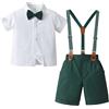 Yimutian Completo Cerimonia Bambino, Ragazzo Camicia con Manica Corta + Papillon + Pantaloncini con Bretelle 4 Pezzi per Nozze Compleanno Matrimonio Partito Verde 12-18 mesi