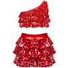 Raenseen Vestito da Balletto Ballo Bambina Latino Tango Paillettes Crop Top Canotta + Gonna di Danza Culottes Vestito da Pattinaggio Jazz Samba Rumba Salsa Rosso 13-14 Anni