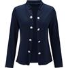 IQYU Blazer Donna Elegante Blu Oro - Cardigan Donna Elegante Festivo Maniche Lunghe Giacca con Collo a Rever Tinta Unita Giacca da Completo Bottoni Decorativi Davanti Blazer Estivo Maniche Lunghe Cappotto