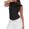 LACOZY Top corto estivo da donna tinta unita senza maniche per uscire top Y2K casual slim fit t-shirt streetwear, Nero , S