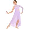 Vxuxlje Vestiti Danza Lirica Moderna Bambine con Una Spalla Maniche Lunghe Applicazioni Fiori Tessuto Rete Striato