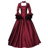 Generic Abito medievale rinascimentale da donna, taglia grande, stile 1800, per ballo in maschera, abito lungo con ruches retrò, maniche lunghe, in pizzo, abito rococò, costume vittoriano, Rosso, L