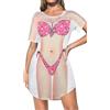 Gosunny Bikini da donna, baggy, costume da bagno a maniche corte, da spiaggia, Colore: rosa., XXL