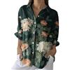 Uwdiohq Camicia Donna Estiva Manica Corta Cotone Top da Donna, con Stampa Floreale, Casual, A Maniche 3/4, Bottoni, Camicette Etniche. (Green, XL) Bianco Elegante Tunica Bianca Camicione Lungo