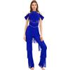 Freebily Tuta Intera da Ballo Latino Americano Tango Donna con Nappe Strass Blu reale M