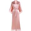 BABEYOND Coucoland Kimono - Vestaglia da camera lunga in raso, da donna, con bordo in pizzo, taglia unica