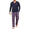 Demegimi Pigiama Uomo Cotone Lungo Pigiama da Uomo a Righe Maglia Girocollo Maniche Lunghe Pigiama Invernale Due Pezzi Caldo con Tasche