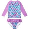 WYTbaby Costume da Bagno Ragazze 2 Pezzi con Volant, Sirena Manica Lunga Costume Piscina Bambina Anti-UV UPF 50+ Set per Spiaggia, Piscina Rash Guard per Bambina 3-9 Anni