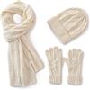 Villand 3 Pezzi Cappelli Sciarpa con Guanti Touchscreen per Uomini e Donne, Set Unisex per il Freddo con Foderato in Pile e Borsa Regalo (Beige)