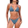 Svanco Costume Donna Due Pezzi Triangolo Bikini Imbottito con Collo Sospeso, Perle d'oro e Cordino Regolabile - Ideale per Mare