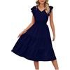 Saxrel Abito da donna in pizzo senza maniche con scollo a V abito lungo casual vita stretta tinta unita abito estivo plissettato Boemia vacanza prendisole spiaggia usura taglie forti tunica vacanza