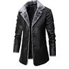 Modaworld Cappotto di Pelle Retrò da Uomo Giacca di Nero Lungo del Faux Giubbotto di Pelle di Inverno dell'unità di Elaborazione del Cappotto con Collo di Pelliccia