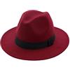 SRTUMEY Cappelli Fedora per donne e uomini, cappelli stile fedora a tesa larga con nastro solido per donne e uomini, cappelli jazz britannici per uomini, Vinaccia, M