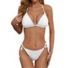 Generico Bikini Donna Due Pezzi Tinte Unite Scollo a V - Costumi Donna Bikini Morbido Classic, Swimwear Women Vacanze Moda Sportiva Surf Piscina Bianco XXL