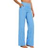 Generico Pantaloni Donna Estivi In Cotone - E Lino Eleganti Elastico Vita Alta Pantaloni Donna Larghi Curvy Leggeri E Comodi a Gamba Larga Casual Yoga Pantalone Gamba Dritta Con Tasche Per Busine Ufficio