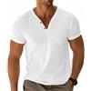 Fastkoala Uomo Henley Maglietta di Base Tee Manica Corta Tops Casual Camicia in Cotone Bottone Collo a V Morbido Stretch Bianco XXXL